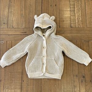 Jamie Kay Beige Olive Knit Kids Bear wear hooded sweater 6-12 months